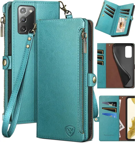 Vista 7 de XcaseBar Funda tipo cartera para Samsung Galaxy Note 20 con cremallera y tarjetero de crédito con bloqueo RFID, funda de piel sintética con tapa