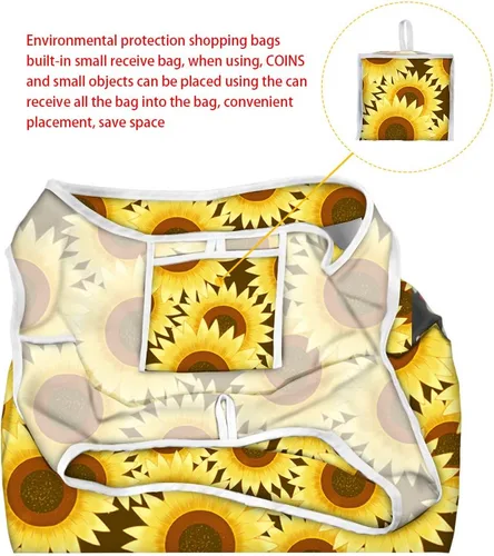 Vista 5 de WELLFLYHOM Bolsas de comestibles reutilizables con asa larga, diseño lindo, lavable y reutilizable