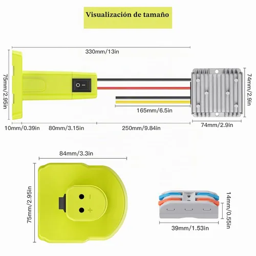 Vista 6 de Convertidor de reducción de 18V a 12V Adaptador para batería Ryobi 18V Convertidor de voltaje DC Regulador de voltaje 15A MAX 180W Convertidor Buck