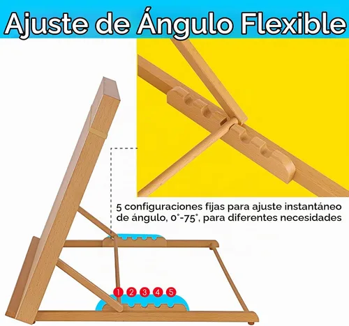Vista 3 de MEEDEN Caballete de mesa A2 de madera para pintar, tablero ajustable de dibujo y boceto de 5 posiciones con correa para el hombro, caballete