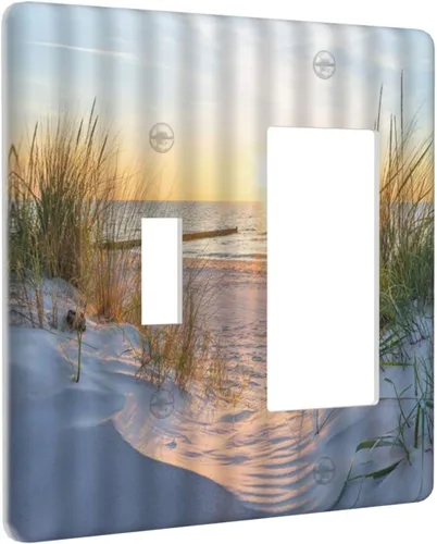 Vista 23 de Placa de pared de 1 cuadrilla, diseño de playa, océano, amanecer, mar, atardecer, cubierta de interruptor de luz en blanco, decorativo, sin