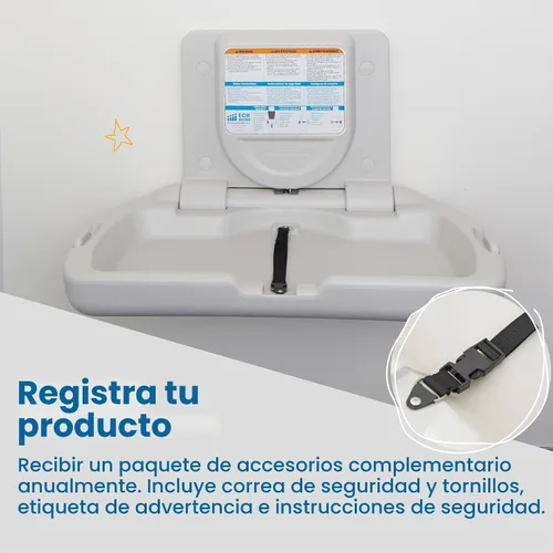 Vista 6 de ECR4Kids Cambiador horizontal montado en la pared con espalda delgada, cambiador de bebé, granito blanco