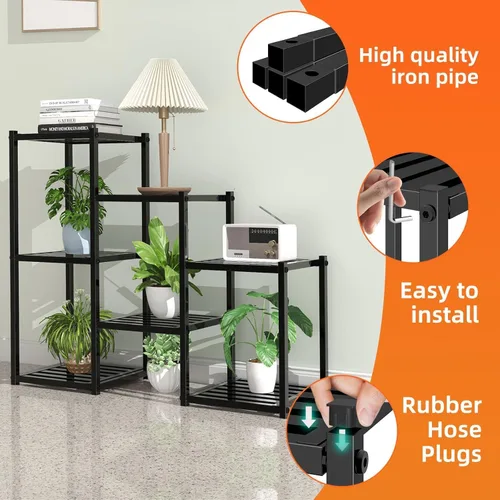 Vista 4 de Simple Trending Soporte para plantas para interiores y exteriores, de metal resistente, impermeable, de 7 niveles, para múltiples macetas de flores