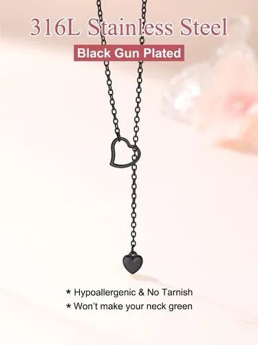 Vista 5 de FOCALOOK Lariat Y-Necklaces Long Necklaces for Women Long Black Necklaces Gold Necklaces for Women Drop Heart Necklaces for Women Front