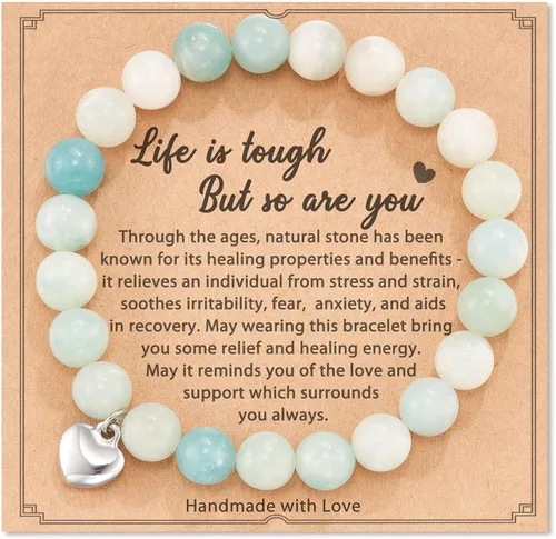 Vista 3 de COLORFUL BLING Pulsera curativa de amatista de piedra natural Life is Tough But So Are You, pulsera inspiradora para mujeres, hombres, adolescentes