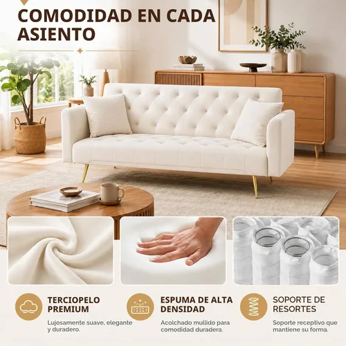 Vista 6 de Anwick - Sofá cama de terciopelo moderno de 72 pulgadas, sofás plegables convertibles con 3 respaldos ajustables, sofá biplaza reclinable copetudo