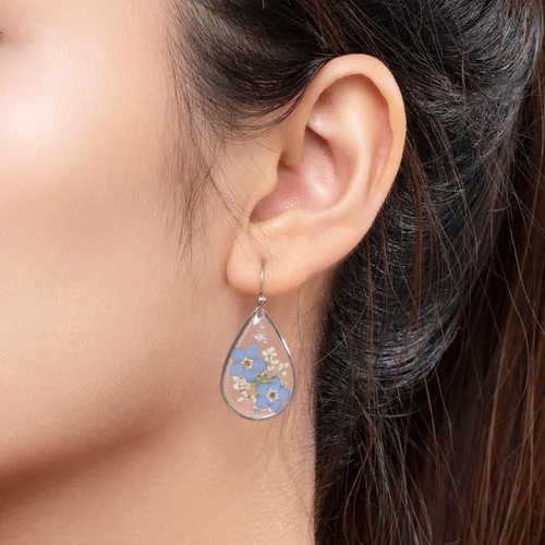 Vista 4 de Forget-Me-Not and Queen Anne's Lace Pressed Wildflower Earrings Pressed Flower Earrings Handmade Drop and Dangle Earrings Gift for Woman