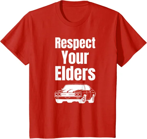 Vista 50 de Divertido regalo de auto para chicos – Respect Your Elders Classic Muscle Car Camiseta, Negro, S
