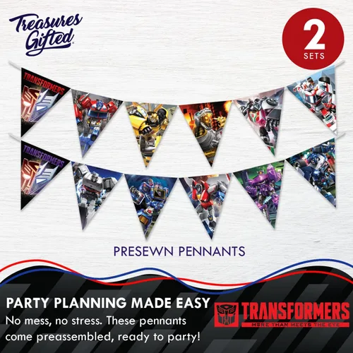 Vista 3 de Paquete de 2 banderines de cumpleaños con licencia oficial de Transformers, suministros para fiestas de Transformers