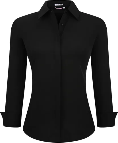 Vista 33 de Alex Vando Camisas de vestir para mujer, sin arrugas, ajuste regular, manga larga, elástica, camisa de trabajo