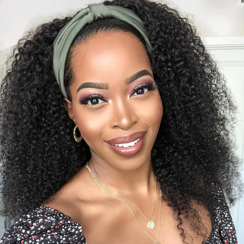 Vista 13 de Boopwine Peluca de cabello humano rizado con diadema para mujeres negras, 28 pulgadas, sin pegamento, sin encaje frontal, peluca de cabello virgen