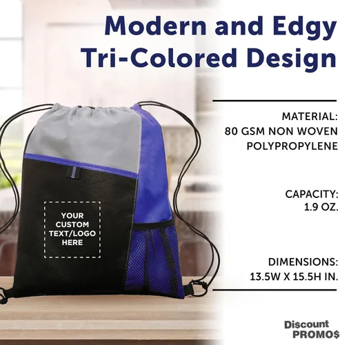 Vista 18 de DISCOUNT PROMOS Juego de mochilas con cordón no tejidas personalizadas de 10/50/100, paquete personalizado a granel