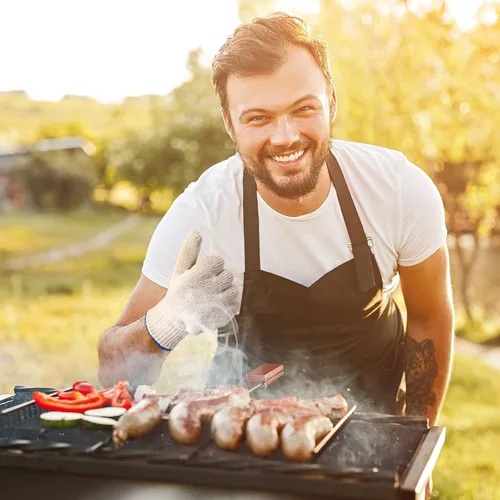 Vista 3 de SATINIOR 4 pares de guantes de horno resistentes al calor para cocinar a la parrilla, guantes de cocina gruesos con temperatura de hasta 480 grados
