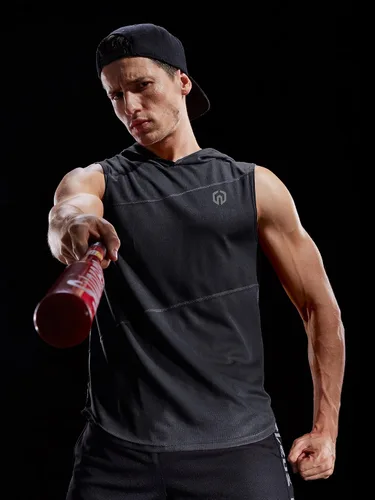 Vista 5 de Neleus - Camiseta sin mangas deportiva Dry Fit para correr con capucha