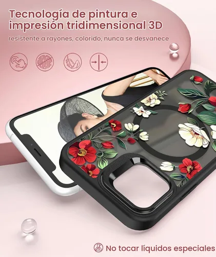 Vista 3 de Dretal para Funda iPhone 12, Funda iPhone 12 Pro Floral, con Protector de Pantalla, Soporte para Cámara, Protección de Grado Militar, Funda