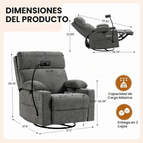 Vista 2 de FiveWillowise Mecedora eléctrica para guardería con brazos ajustables y Gris oscuro