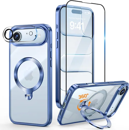 Vista 33 de [Protección Tri-Shield] Funda para iPhone 13 Pro con soporte giratorio de 360° compatible con MagSafe [anillo magnético de CD)