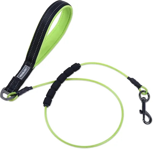 Vista 15 de VIVAGLORY Toughbite - Correa para perro a prueba de mordeduras, no masticable, con mango de tráfico y doble asa para entrenamiento y caminar, metal