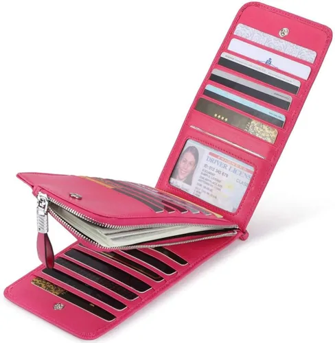 Vista 3 de Huztencor cartera de cuero con bolsillo para tarjeta de crédito bloqueo RFID, billetera, funda para tarjetas para mujer