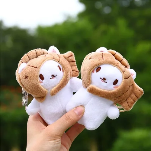 Vista 2 de Señora Niña Lindo Peluche PP Algodón Desmontable Taiyaki Sombrero Gato Llavero De Peluche Creativo Llavero De La Mochila Colgante Llavero