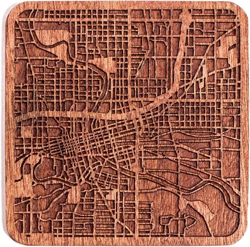 Vista 92 de Posavasos Amsterdam Map by O3 Design Studio, 1 pieza, posavasos de madera Sapele con mapa de la ciudad, hecho a mano, varias ciudades opcionales