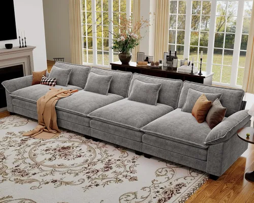 Vista 64 de Sofá modular de gran tamaño de 154 pulgadas, cómodo sofá en forma de U con 3 otomanas móviles, sofá moderno de felpilla de 7 plazas para sala