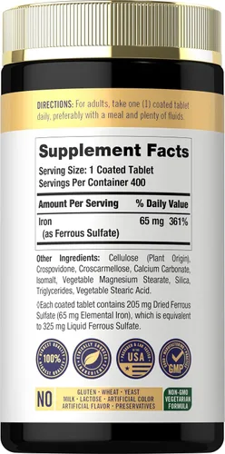 Vista 2 de Carlyle Sulfato ferroso de hierro 325 mg, 65 mg 400 Tabletas