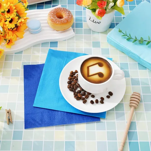 Vista 4 de Whaline Paquete de 150 Servilletas de Papel Azules de 6.5 x 6.5 Pulgadas, 3 Colores, Servilletas de Almuerzo con Temática Azul, Servilletas de Papel