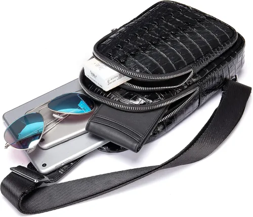 Vista 5 de Bolso de piel de cocodrilo bolso fresco del hombre bolsas una mochila del hombro para hombres y mujeres negro S