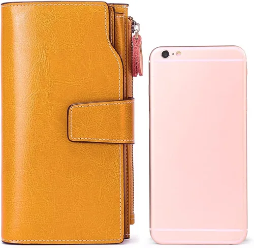 Vista 5 de SENDEFN - Cartera de cuero para mujer, portatarjetas con bloqueo RFID, monedero para mujer con cierre