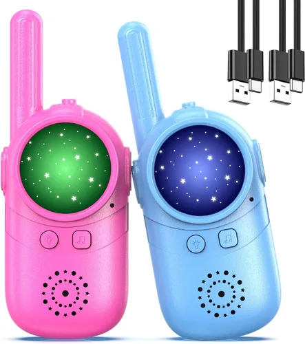 Vista 25 de Inspireyes Walkie Talkies para niños, paquete de 2 recargables de largo alcance, juguetes para niños y niñas de 3 a 12 años, juguete de radio de 2