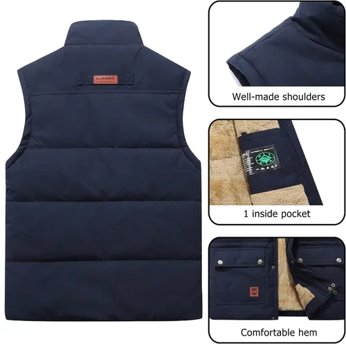 Vista 3 de Vcansion Chaleco de forro polar con cuello alto para hombre, chaleco casual acolchado al aire libre