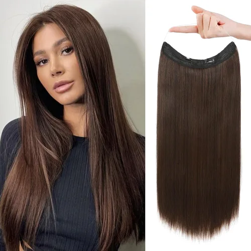 Vista 35 de REECHO - Extensiones de cabello con alambre invisible y con cintillo transparente, tamaño ajustable, clips seguros extraíbles, cabello lacio, diseño