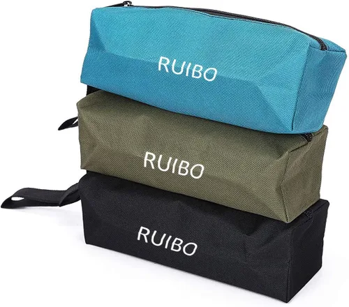 Vista 2 de Ruibo Pequeñas bolsas de lona con cremallera/bolsa multiusos para herramientas, organizador de almacenamiento con lazo para colgar destornilladores