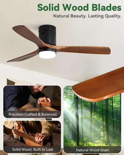 Vista 3 de Sofucor Ventiladores de techo de 52 pulgadas con luces, ventilador de techo de montaje al ras con luces y control remoto, luz de ventilador de techo