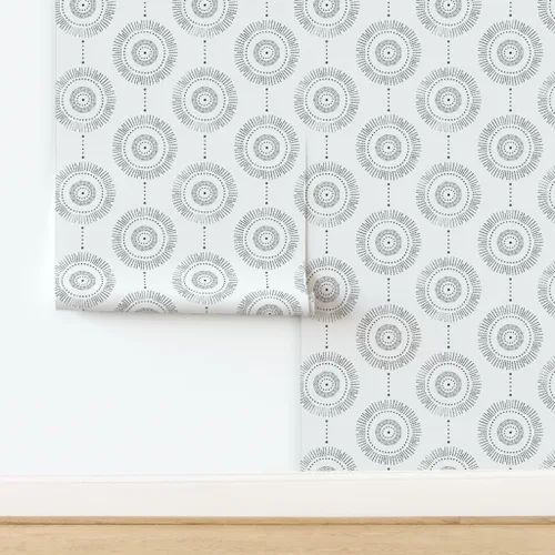 Vista 4 de Papel tapiz para despegar y pegar, diseño geométrico bohemio, círculos de piedra negra, abstracto, neutro, personalizado, extraíble, por Spoonflower