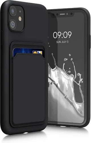 Vista 13 de kwmobile Funda compatible con Apple iPhone 11, funda de TPU con tarjetero de crédito, color amarillo radiante