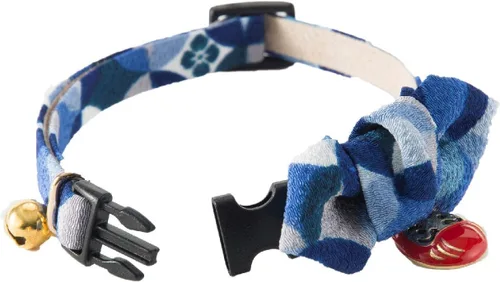 Vista 7 de Necoichi Daruma Charm Pajarita Collar de gato (azul)