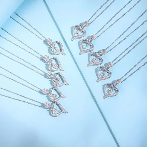 Vista 6 de Agvana Regalos para el día de San Valentín para ella, collares con inicial de plata esterlina para mujer, collar con dije de corazón de flor