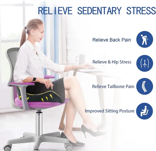 Vista 4 de Cojín de asiento de espuma viscoelástica extragrande para silla de oficina, para soporte de espalda, alivio de la ciática y el coxis, almohada