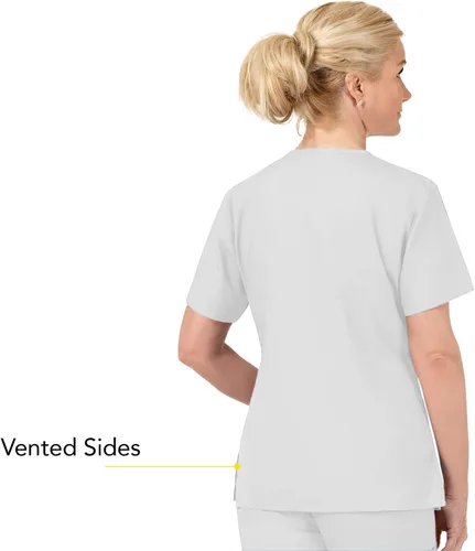 Vista 4 de Bata quirúrgica para mujer Wonderwink con 5 bolsillos y cuello en V