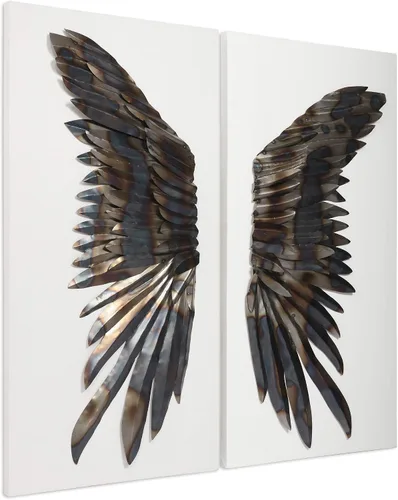 Vista 4 de Empire Art Direct The Wings Primo - Escultura de pared de hierro mixto sobre lienzo, 24 pulgadas x 48 pulgadas x 2, color metálico