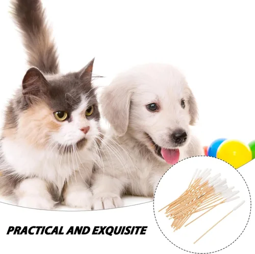 Vista 6 de Levemolo PET Ear Cleaning Wooden Handle 500pcs Cotton Swabs, Single Head