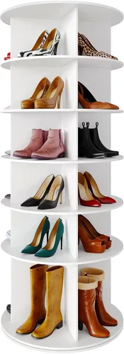 Vista 9 de SpaceAid Zapatero Giratorio de 4 Niveles Organizador, Diseño de Base Alta Torre de Zapatos Almacenamiento Giratorio Lazy Susan, Estante Giratorio