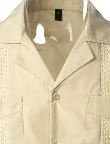 Vista 3 de VATPAVE Camisas de guayabera cubana de manga corta con botones para hombre