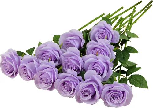 Vista 17 de 12 piezas Rosas Flores Artificiales Rosas Falsas Azul Bebé Rosas de Seda Flores de Seda Blancas Rosas con Tallos Largos para Bodas Hogar Fiestas