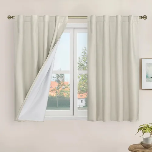 Vista 13 de LAMIT Cortinas opacas cortas de lino de 30 pulgadas para ventanas de cocina sobre el fregadero, cortinas de café texturizadas de lino marfil