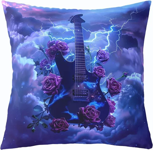 Vista 28 de Castle Fairy Cowboy Boots Throw Pillow Cover 16"x16" Bohemia Musical Guitar Pillowcase Western Rustic Cowgirl Reversible Print Cushion Cover Music