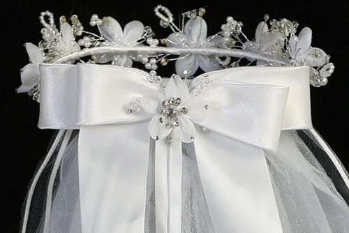 Vista 5 de Swea Pea & Lilli - Velo de primera comunión para niñas, tocado blanco para la primera comunión con diadema y flores, Blanco