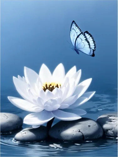 Vista 12 de Lwlaboc Lienzo Zen Impresiones de arte de pared de loto azul marino, flores de loto blanco y mariposa, decoración de pared para meditación
